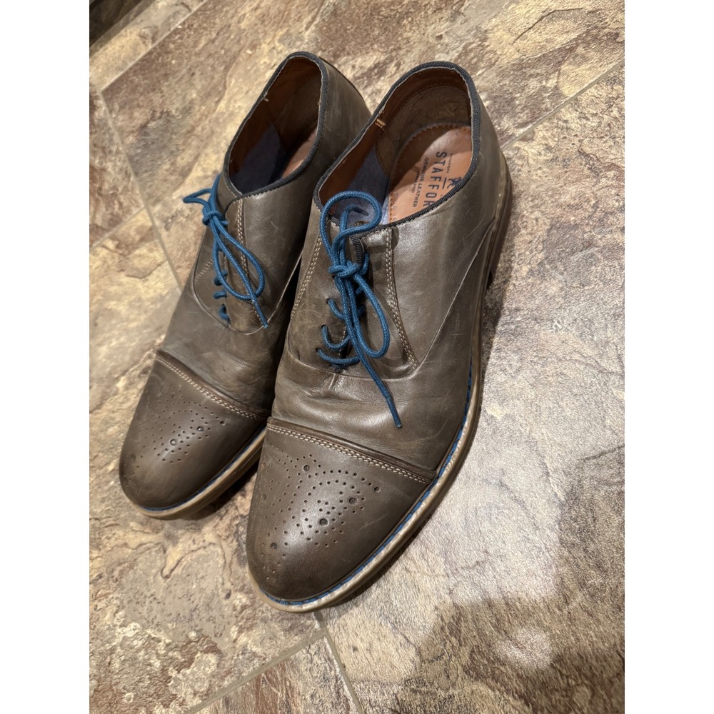 Stafford Tailored Culture Gray Leather Wingtip Oxford Dress Shoes Men's Size 11M